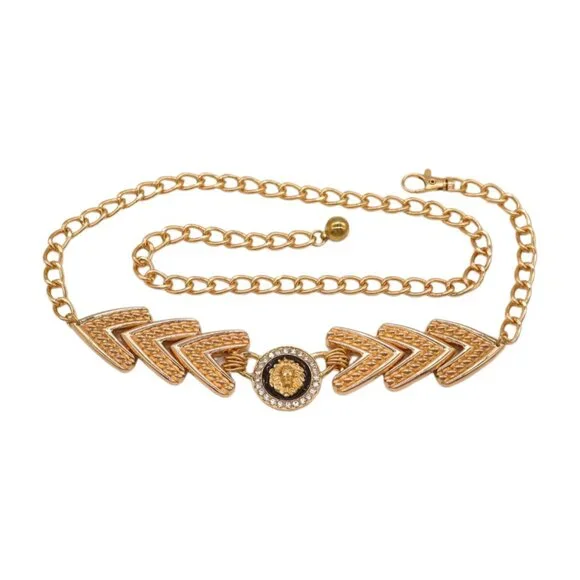 Women Gold Metal Chain Links Arrowhead Fashion Belt Lion Head Coin Charm M L XL - Picture 3 of 17